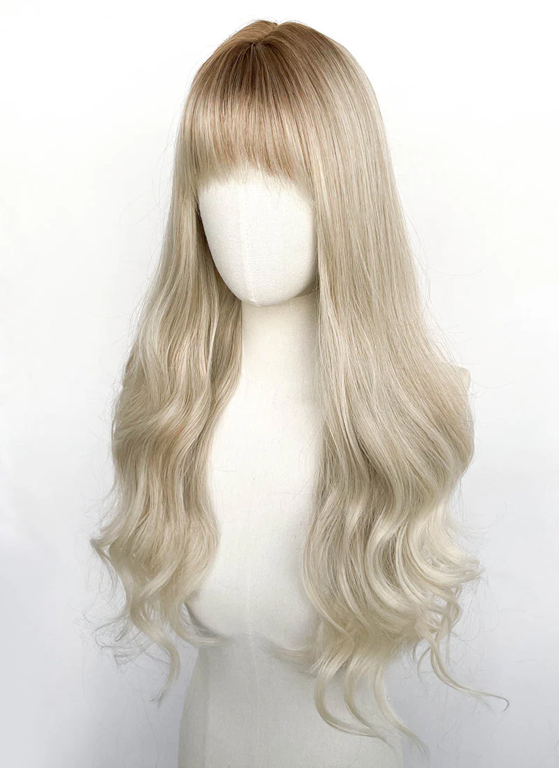 Ash Blonde With Brown Roots Wavy Synthetic Wig CSX098 - Image 3