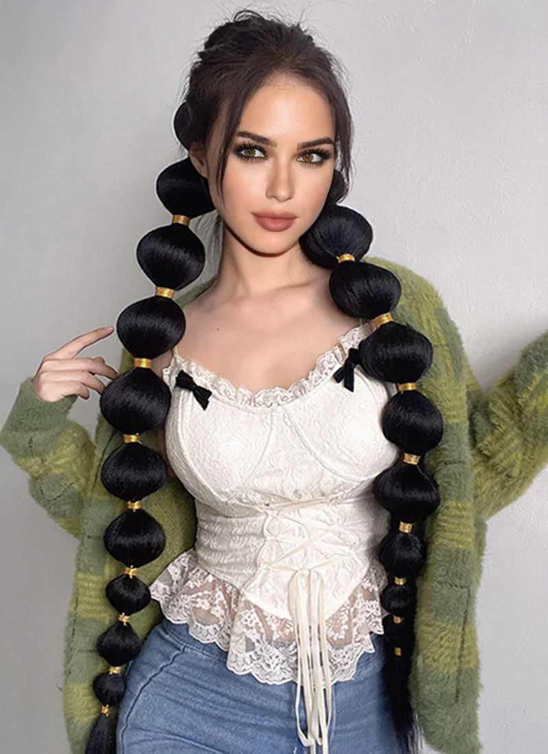 31" Festival Elastic Band Bubble Braid Synthetic Hair Ponytail Extension FP072 - Image 2