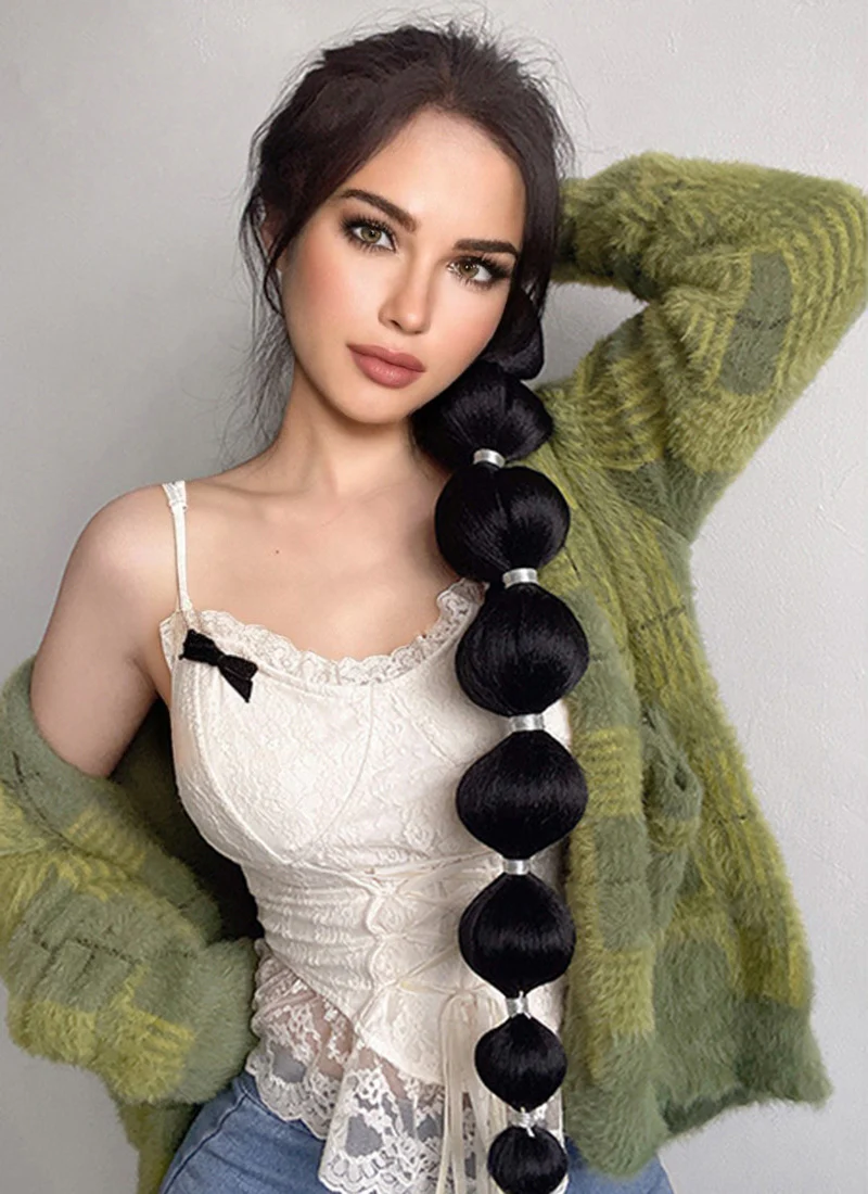 31" Festival Elastic Band Bubble Braid Synthetic Hair Ponytail Extension FP072 - Image 4