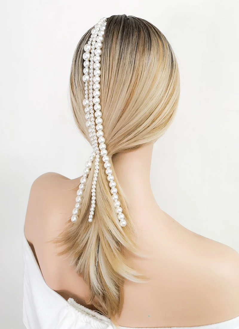 White Beads Strand Clip-on Hair Accessories HD002 - Image 3