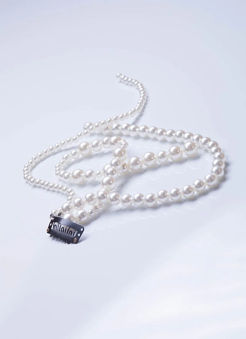 White Beads Strand Clip-on Hair Accessories HD002 - Image 6