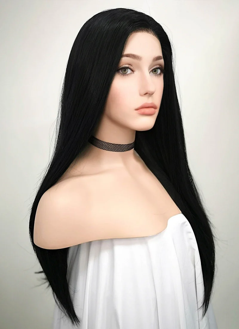 Straight Jet Black Lace Front Synthetic Wig LF002 - Image 3