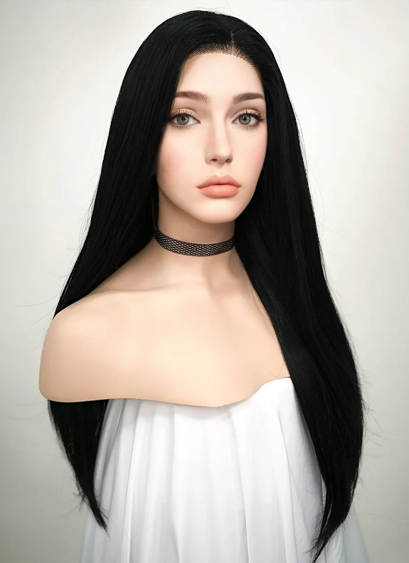 Straight Jet Black Lace Front Synthetic Wig LF002 - Image 4