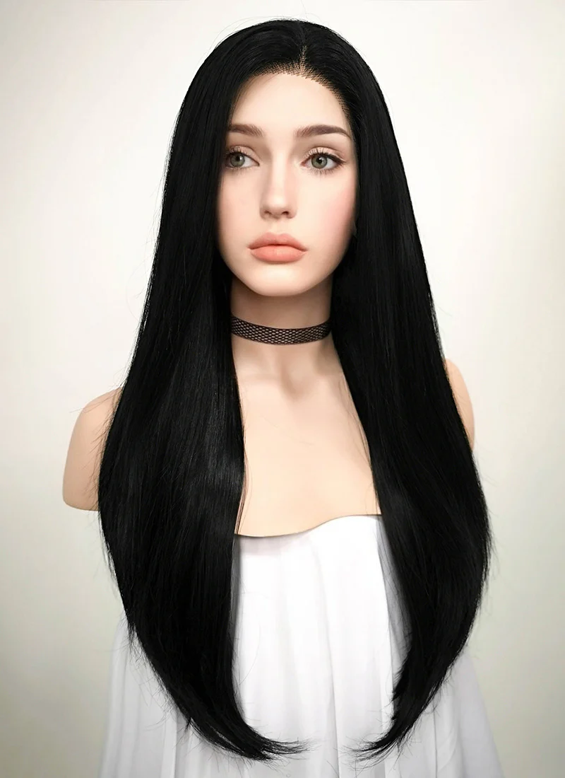 Straight Jet Black Lace Front Synthetic Wig LF002 - Image 5