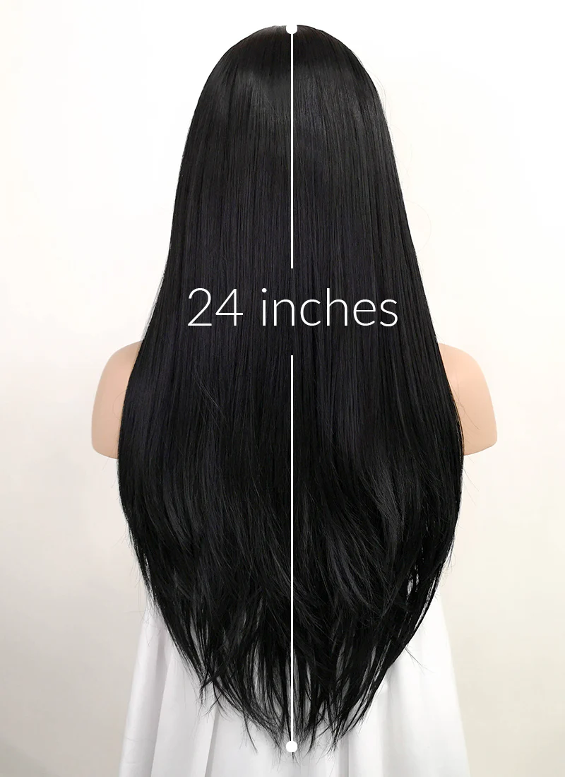 Straight Jet Black Lace Front Synthetic Wig LF002 - Image 7