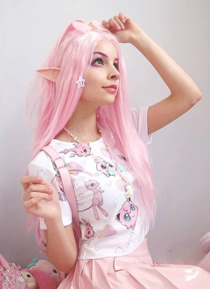 Pastel Pink Straight Lace Front Synthetic Wig LF026 - Image 2