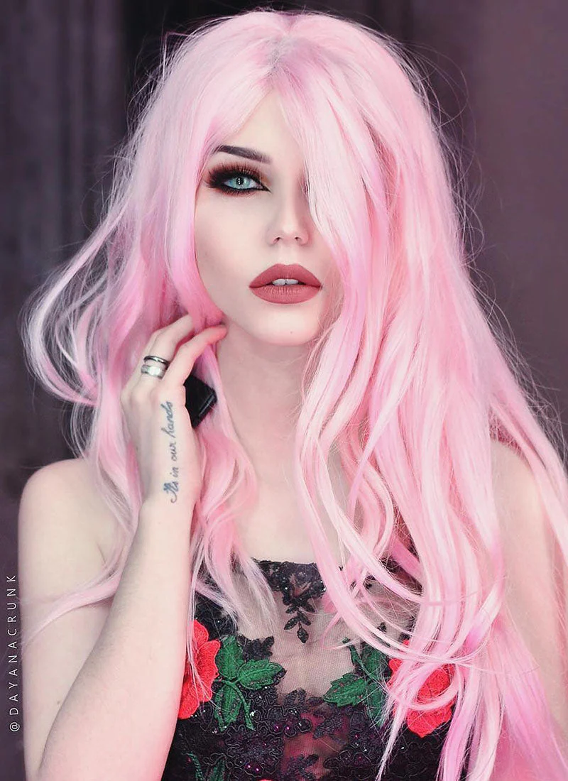 Wavy Pastel Pink Lace Front Synthetic Wig LF084 - Image 2
