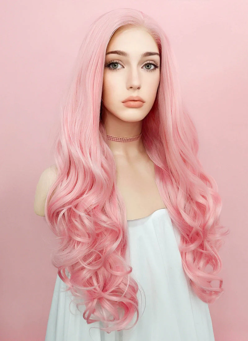Wavy Pastel Pink Lace Front Synthetic Wig LF084 - Image 3