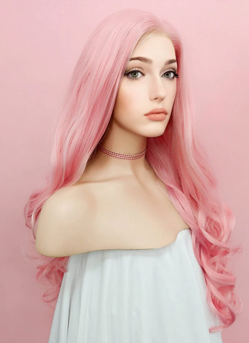 Wavy Pastel Pink Lace Front Synthetic Wig LF084 - Image 4