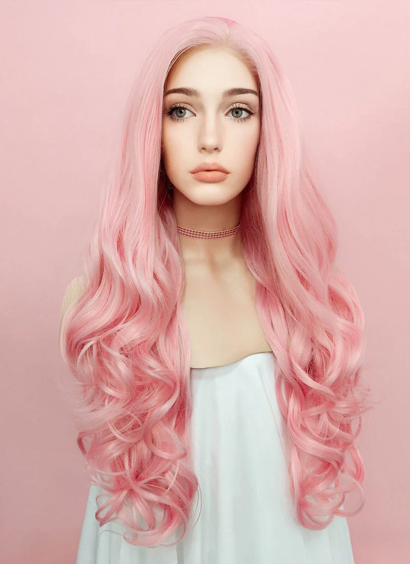 Wavy Pastel Pink Lace Front Synthetic Wig LF084 - Image 5
