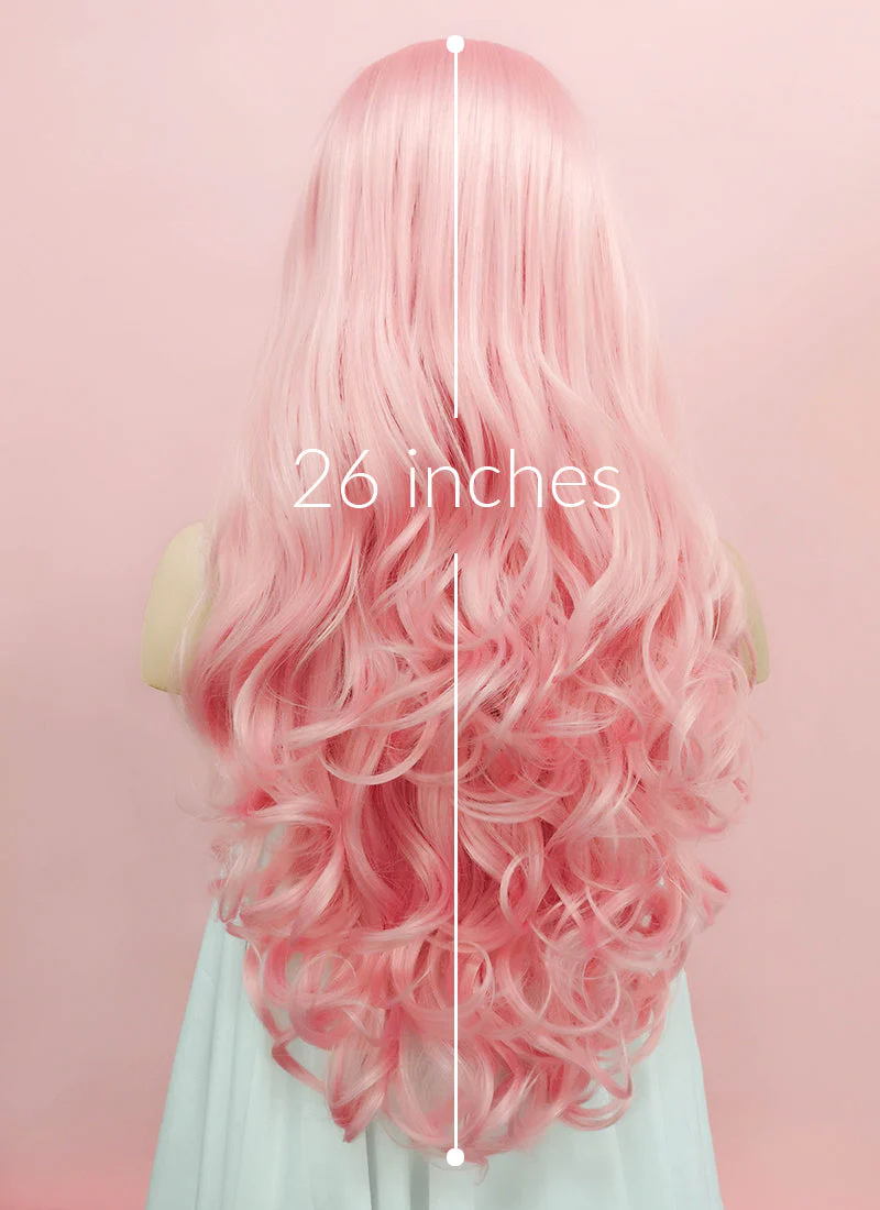 Wavy Pastel Pink Lace Front Synthetic Wig LF084 - Image 7