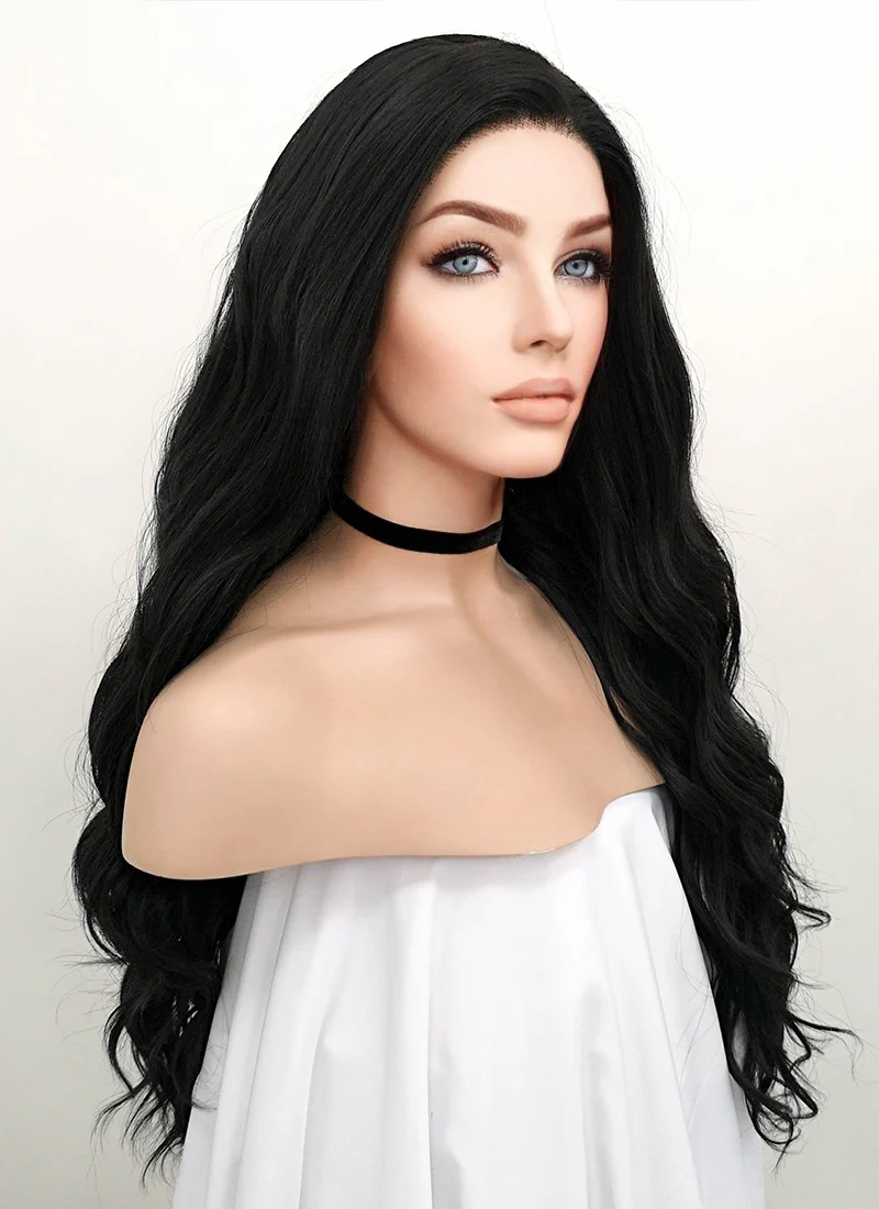 Wavy Natural Black Lace Front Synthetic Wig LF095 - Image 3