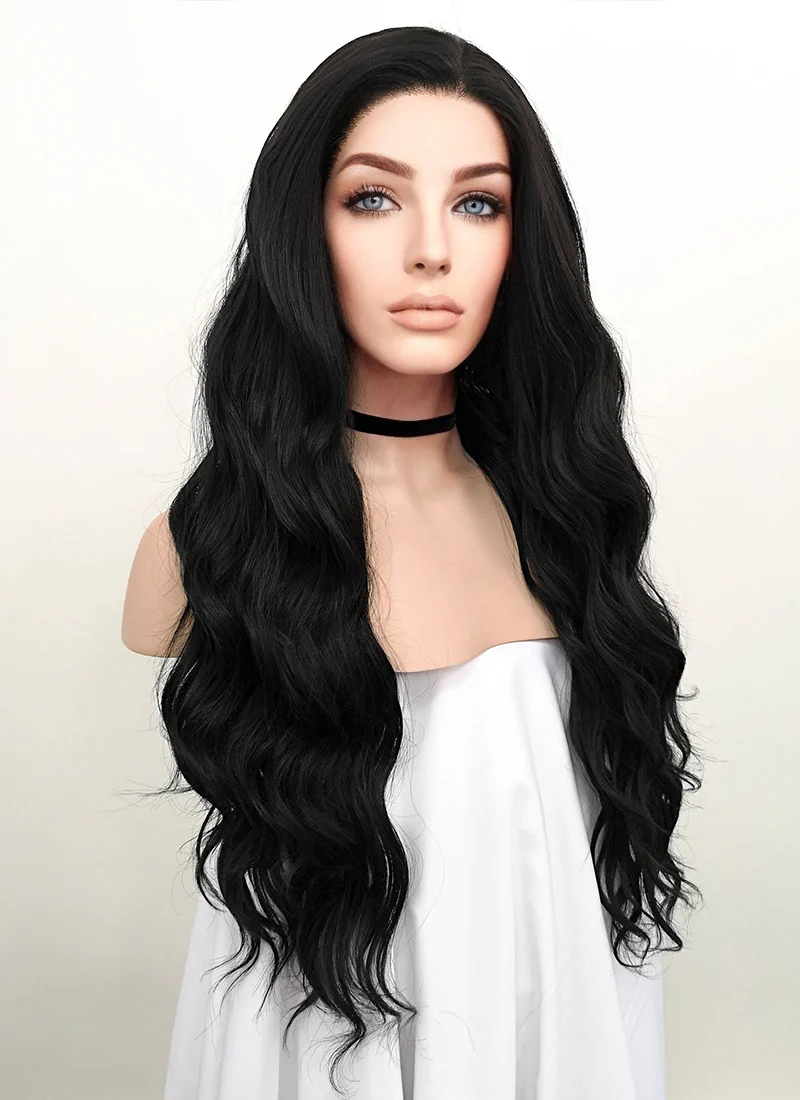Wavy Natural Black Lace Front Synthetic Wig LF095 - Image 4