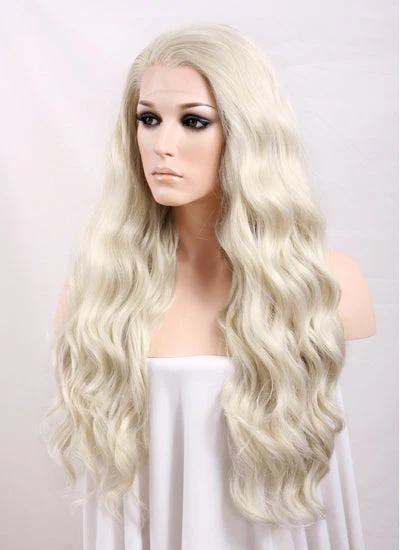 Wavy Pastel Ash Blonde Lace Front Synthetic Wig LF101 - Image 4