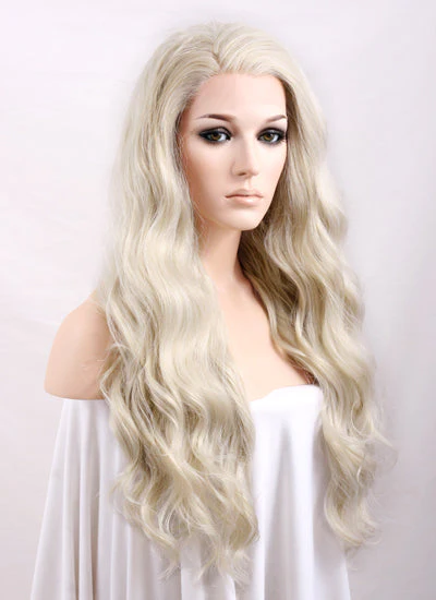 Wavy Pastel Ash Blonde Lace Front Synthetic Wig LF101 - Image 5