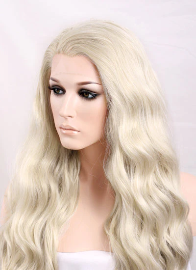 Wavy Pastel Ash Blonde Lace Front Synthetic Wig LF101 - Image 7