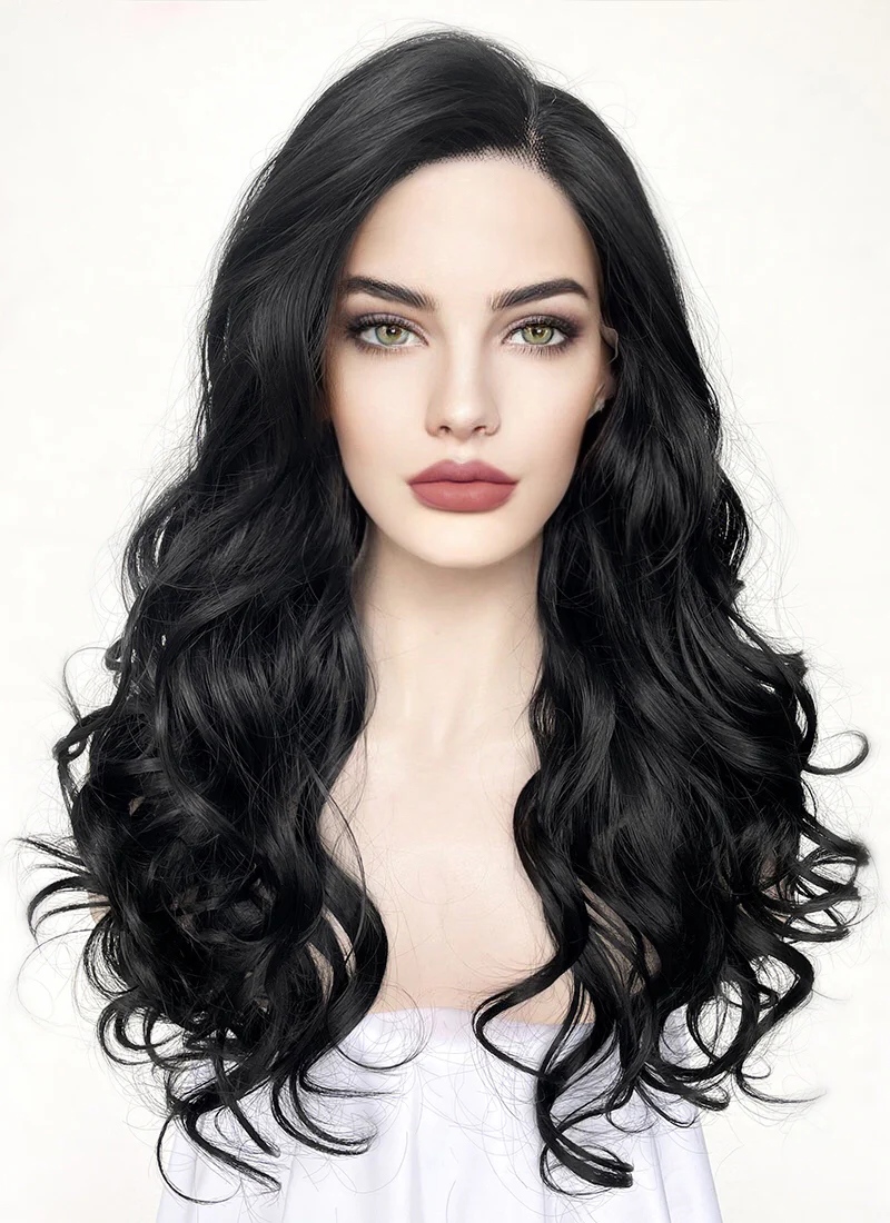 Wavy Black Lace Front Synthetic Wig LF110 - Image 3
