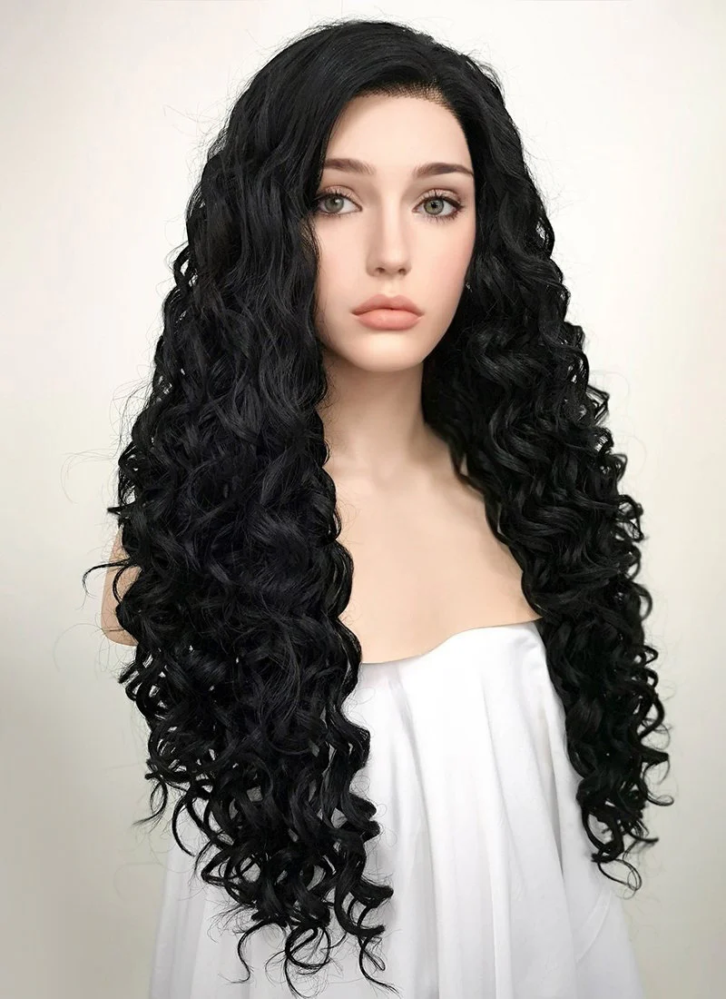 Spiral Curly Black Lace Front Synthetic Wig LF166 - Image 2