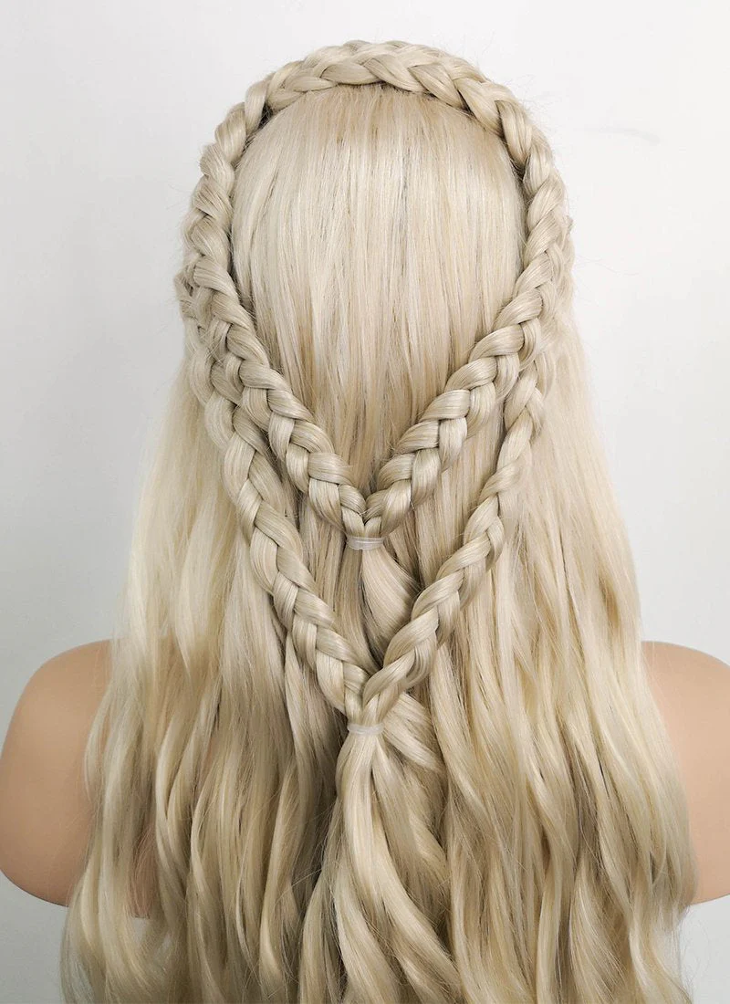 Game of Thrones Daenerys Targaryen Wavy Light Ash Blonde Braided Lace Front Synthetic Wig LF2021 - Image 10