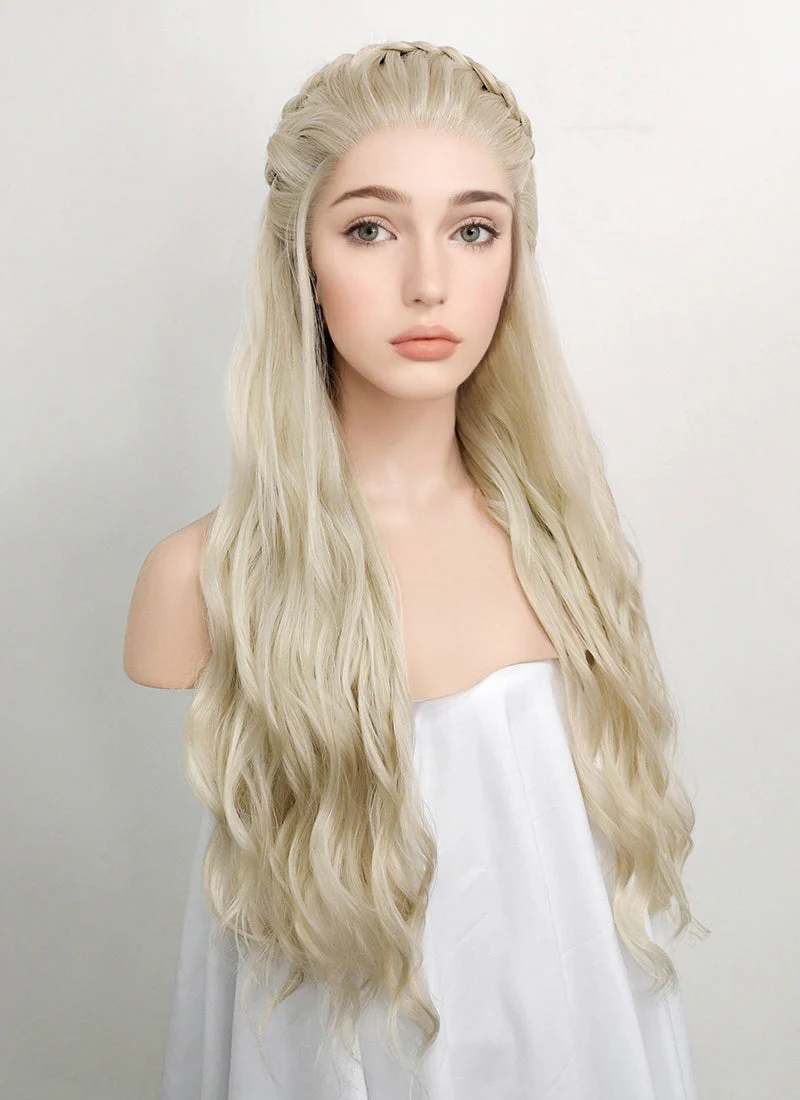 Game of Thrones Daenerys Targaryen Wavy Light Ash Blonde Braided Lace Front Synthetic Wig LF2021 - Image 3