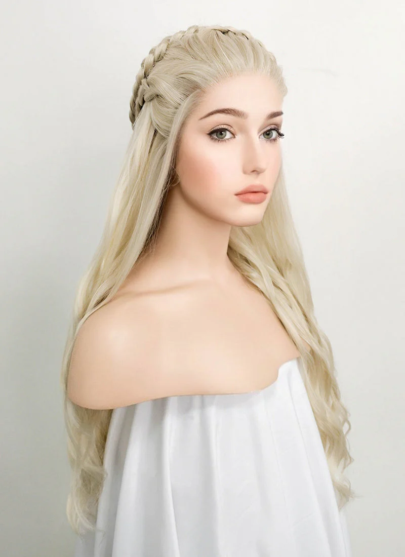 Game of Thrones Daenerys Targaryen Wavy Light Ash Blonde Braided Lace Front Synthetic Wig LF2021 - Image 4