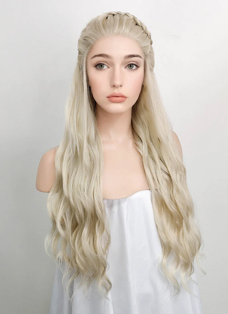Game of Thrones Daenerys Targaryen Wavy Light Ash Blonde Braided Lace Front Synthetic Wig LF2021 - Image 5
