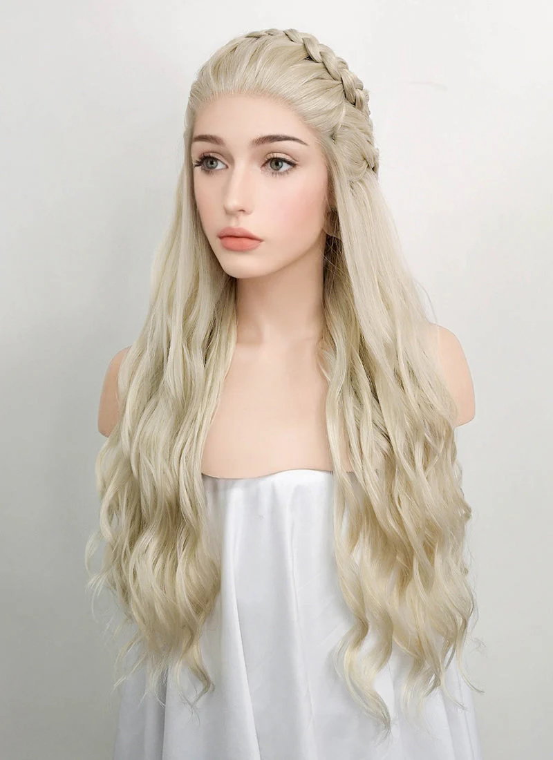 Game of Thrones Daenerys Targaryen Wavy Light Ash Blonde Braided Lace Front Synthetic Wig LF2021 - Image 6