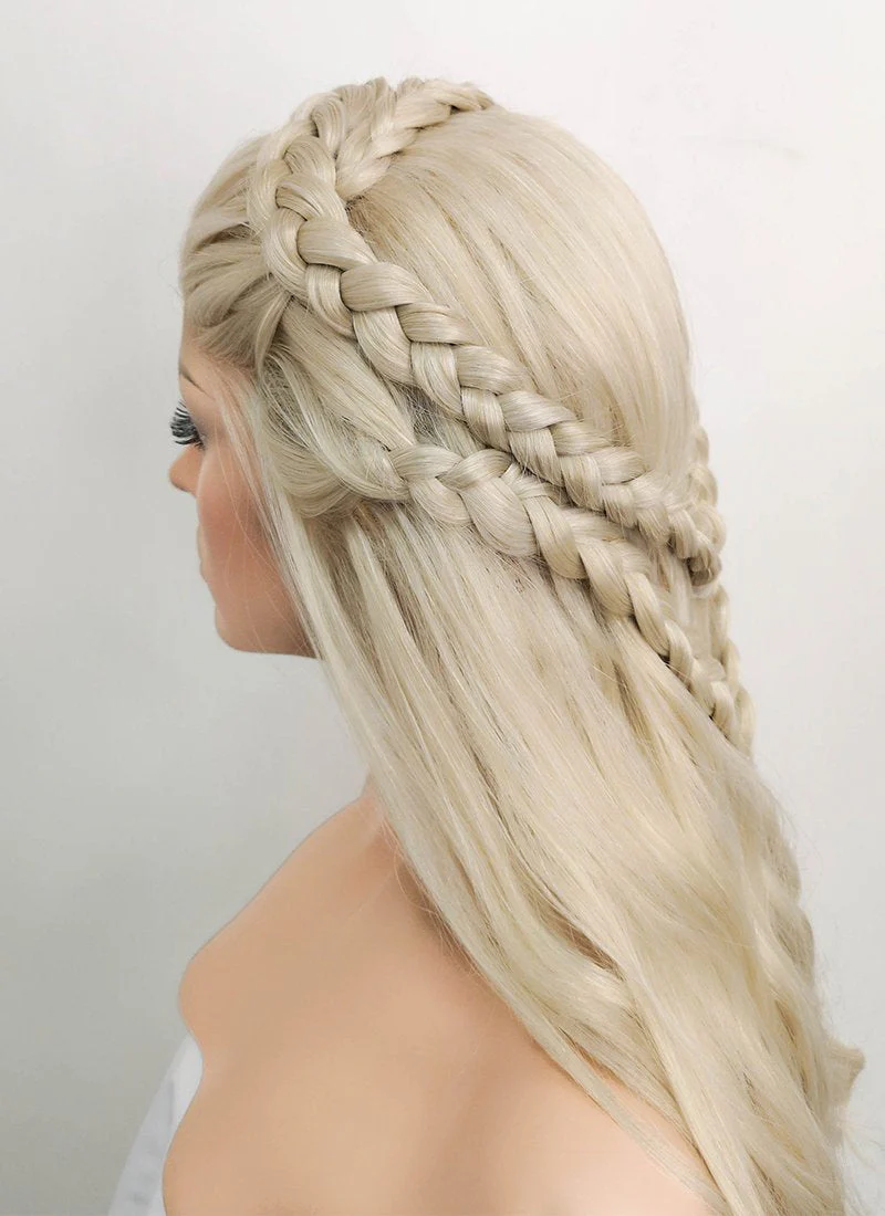 Game of Thrones Daenerys Targaryen Wavy Light Ash Blonde Braided Lace Front Synthetic Wig LF2021 - Image 7