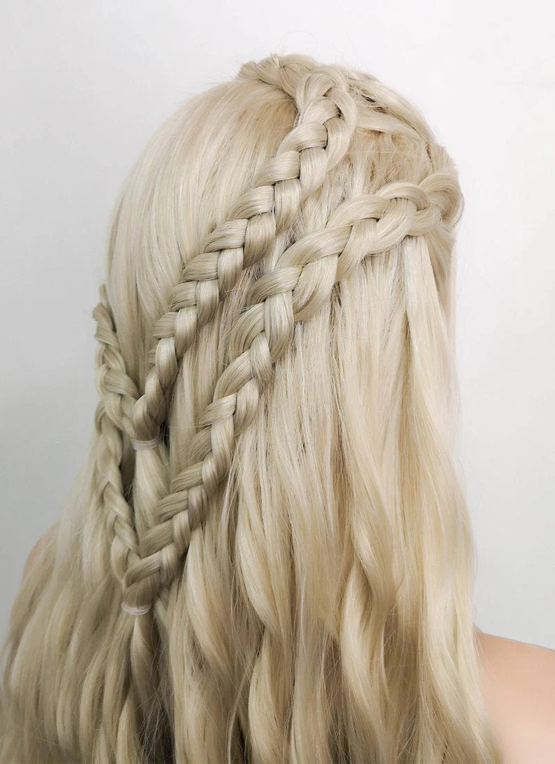 Game of Thrones Daenerys Targaryen Wavy Light Ash Blonde Braided Lace Front Synthetic Wig LF2021 - Image 8