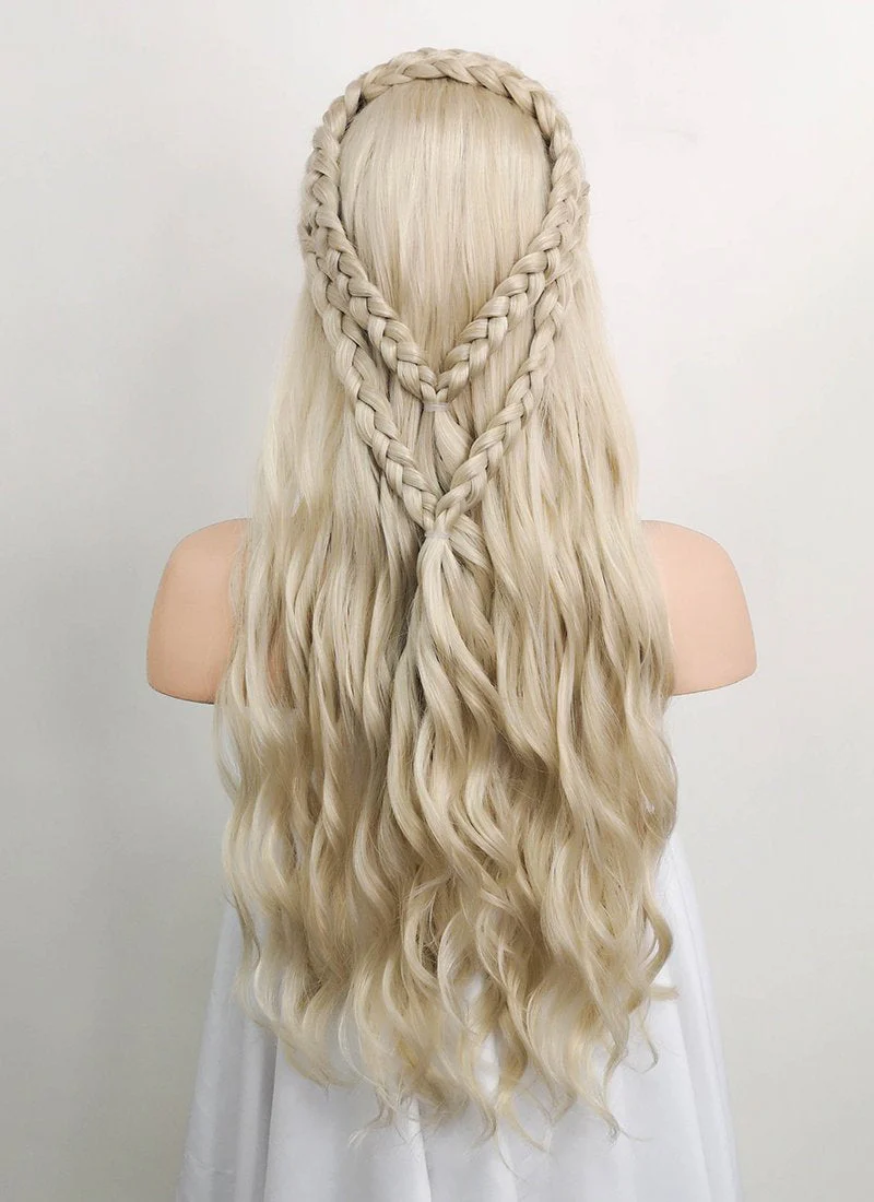 Game of Thrones Daenerys Targaryen Wavy Light Ash Blonde Braided Lace Front Synthetic Wig LF2021 - Image 9