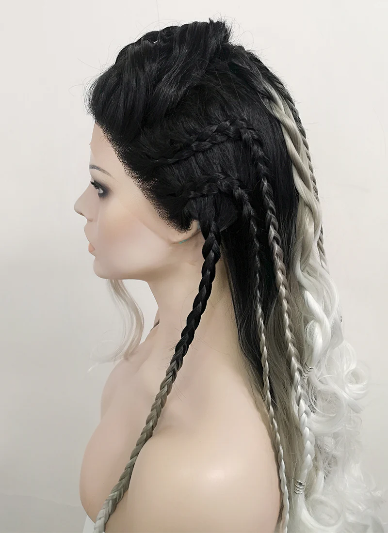 Critical Role Yasha Nydoorin Black Grey White Ombre Braided Lace Front Synthetic Wig LF2121 - Image 10