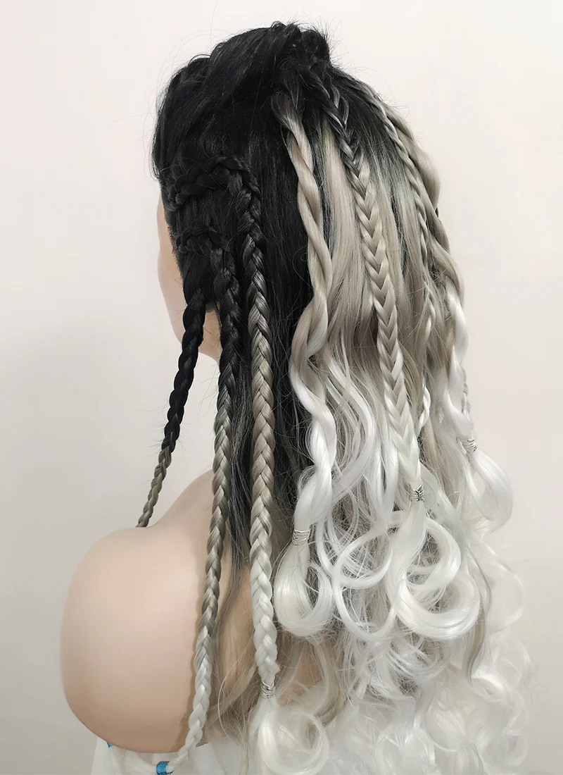 Critical Role Yasha Nydoorin Black Grey White Ombre Braided Lace Front Synthetic Wig LF2121 - Image 11
