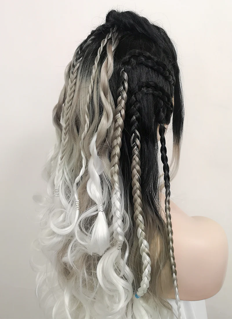 Critical Role Yasha Nydoorin Black Grey White Ombre Braided Lace Front Synthetic Wig LF2121 - Image 12
