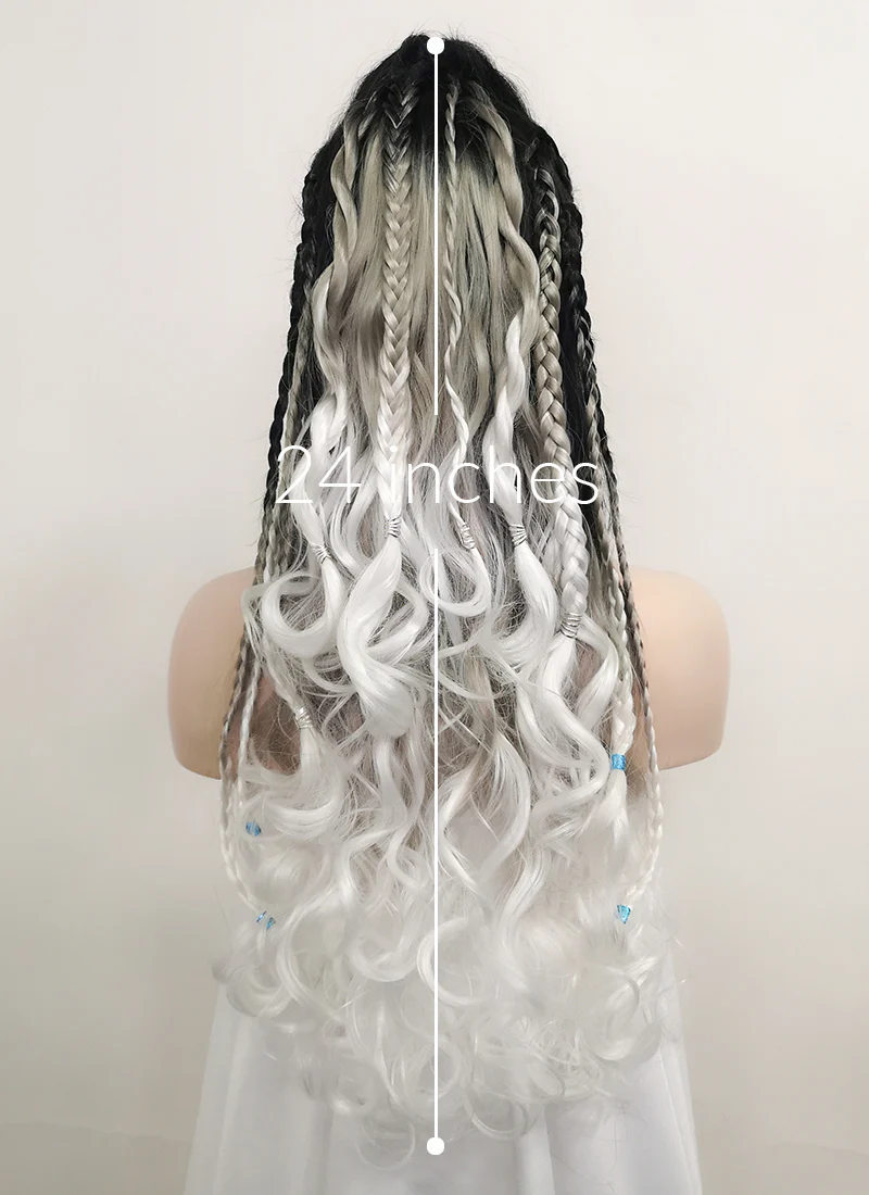 Critical Role Yasha Nydoorin Black Grey White Ombre Braided Lace Front Synthetic Wig LF2121 - Image 13