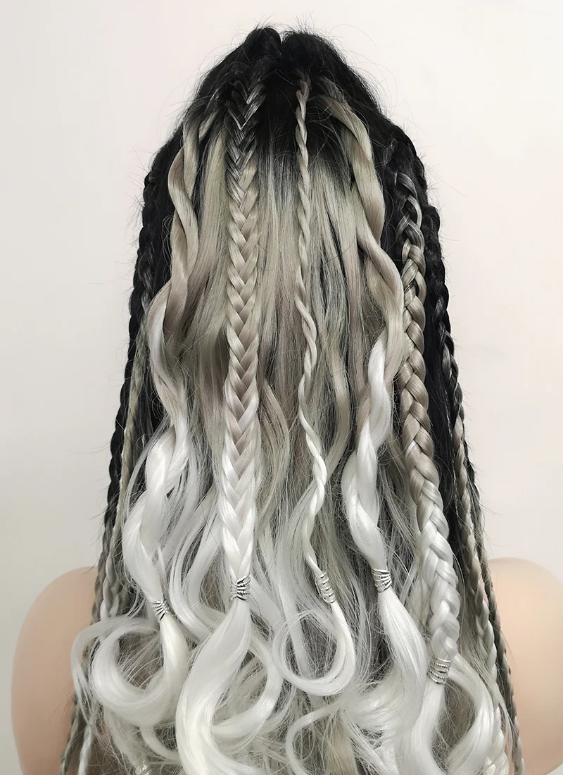 Critical Role Yasha Nydoorin Black Grey White Ombre Braided Lace Front Synthetic Wig LF2121 - Image 14