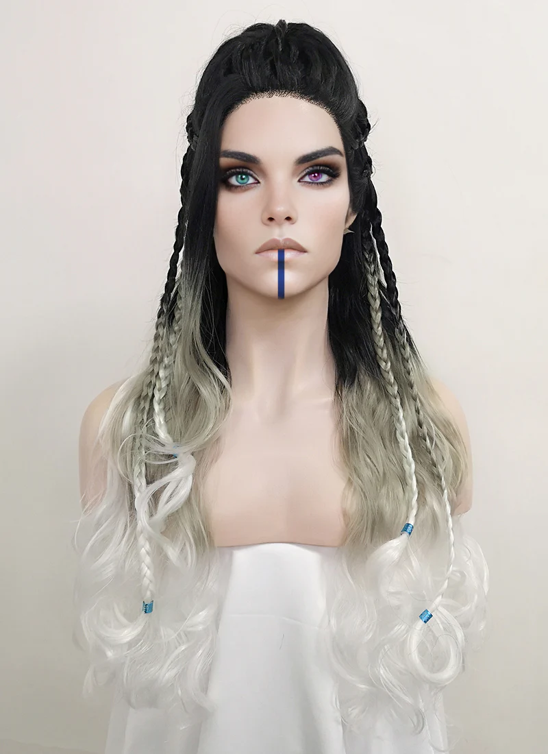 Critical Role Yasha Nydoorin Black Grey White Ombre Braided Lace Front Synthetic Wig LF2121 - Image 2