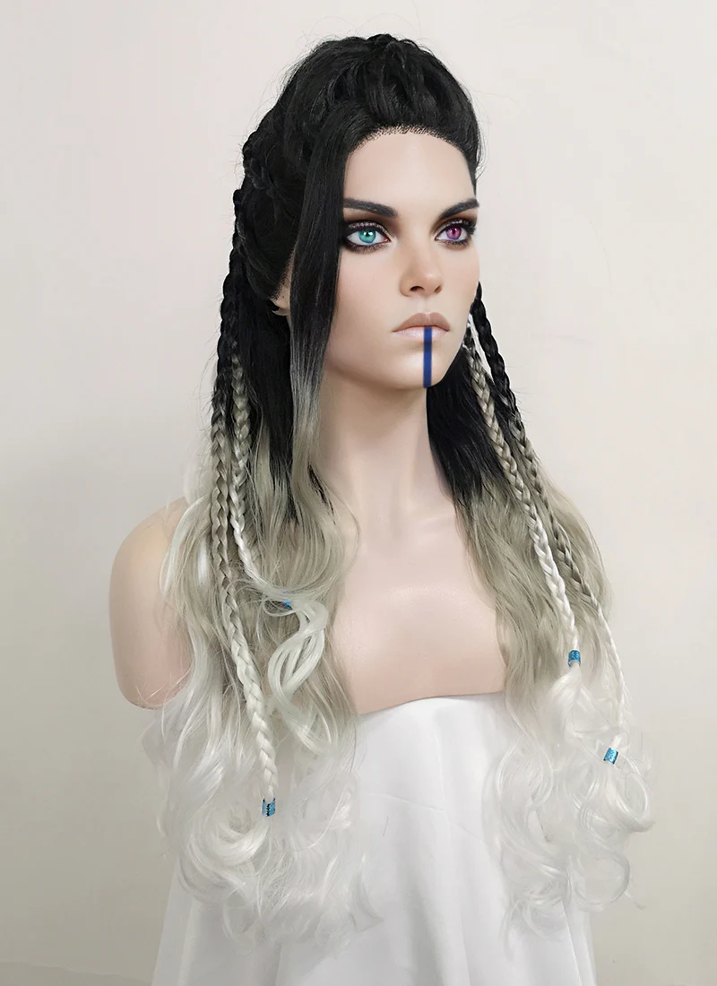 Critical Role Yasha Nydoorin Black Grey White Ombre Braided Lace Front Synthetic Wig LF2121 - Image 3