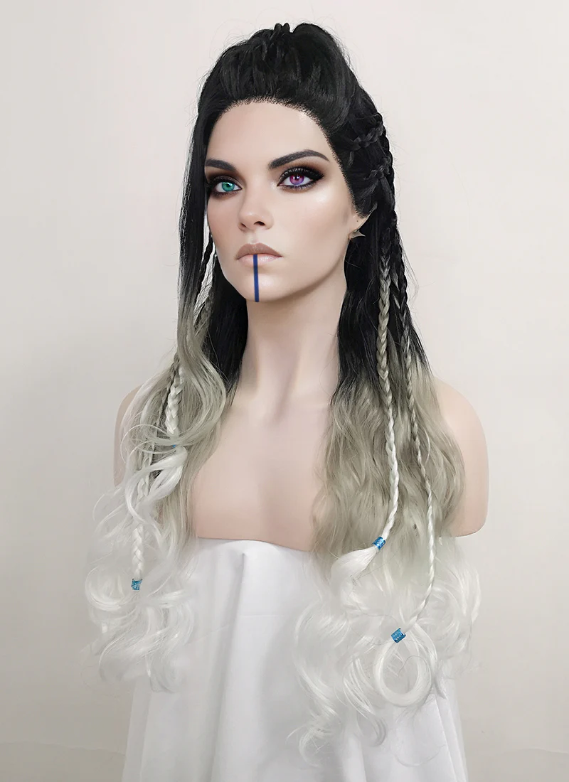 Critical Role Yasha Nydoorin Black Grey White Ombre Braided Lace Front Synthetic Wig LF2121 - Image 4