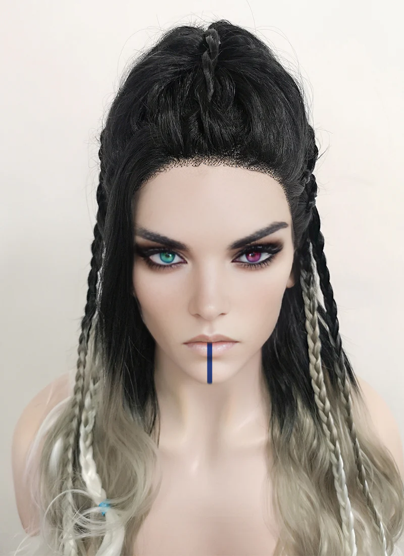 Critical Role Yasha Nydoorin Black Grey White Ombre Braided Lace Front Synthetic Wig LF2121 - Image 5