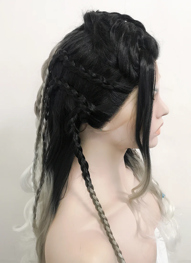 Critical Role Yasha Nydoorin Black Grey White Ombre Braided Lace Front Synthetic Wig LF2121 - Image 6