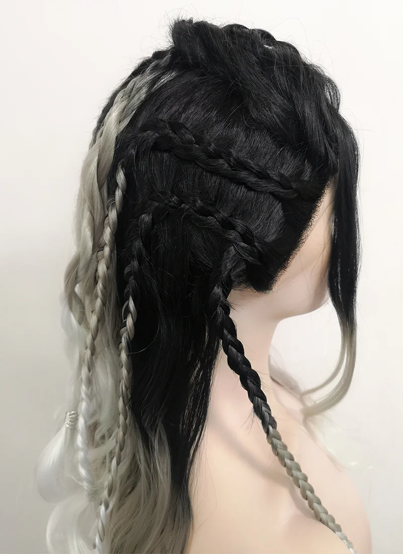 Critical Role Yasha Nydoorin Black Grey White Ombre Braided Lace Front Synthetic Wig LF2121 - Image 7