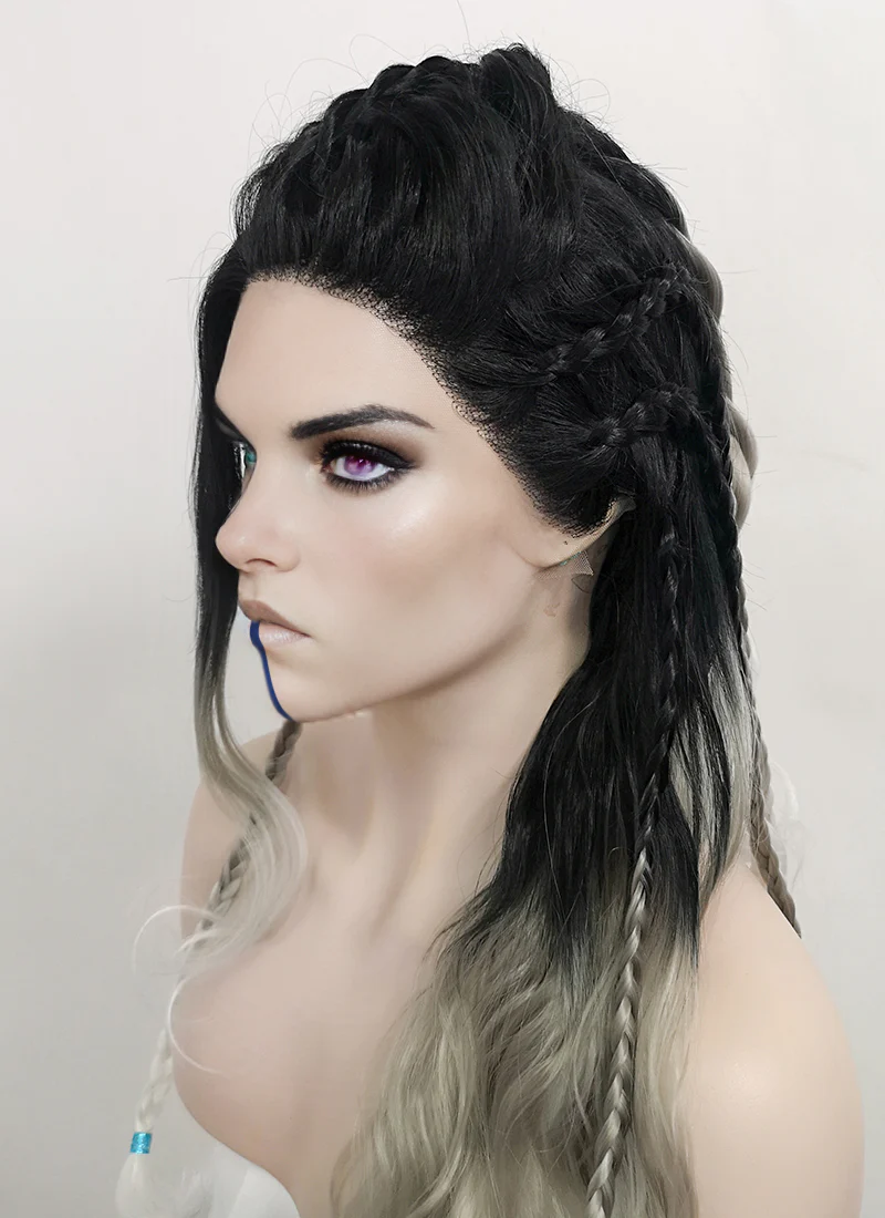 Critical Role Yasha Nydoorin Black Grey White Ombre Braided Lace Front Synthetic Wig LF2121 - Image 8