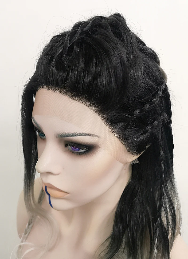 Critical Role Yasha Nydoorin Black Grey White Ombre Braided Lace Front Synthetic Wig LF2121 - Image 9