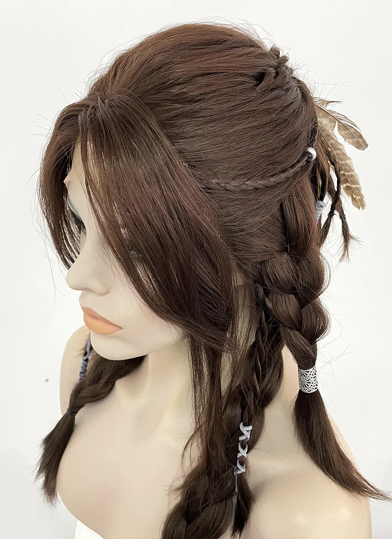 GOD OF WAR Freya Wavy Brunette Braided Lace Front Synthetic Wig LF2123 - Image 14
