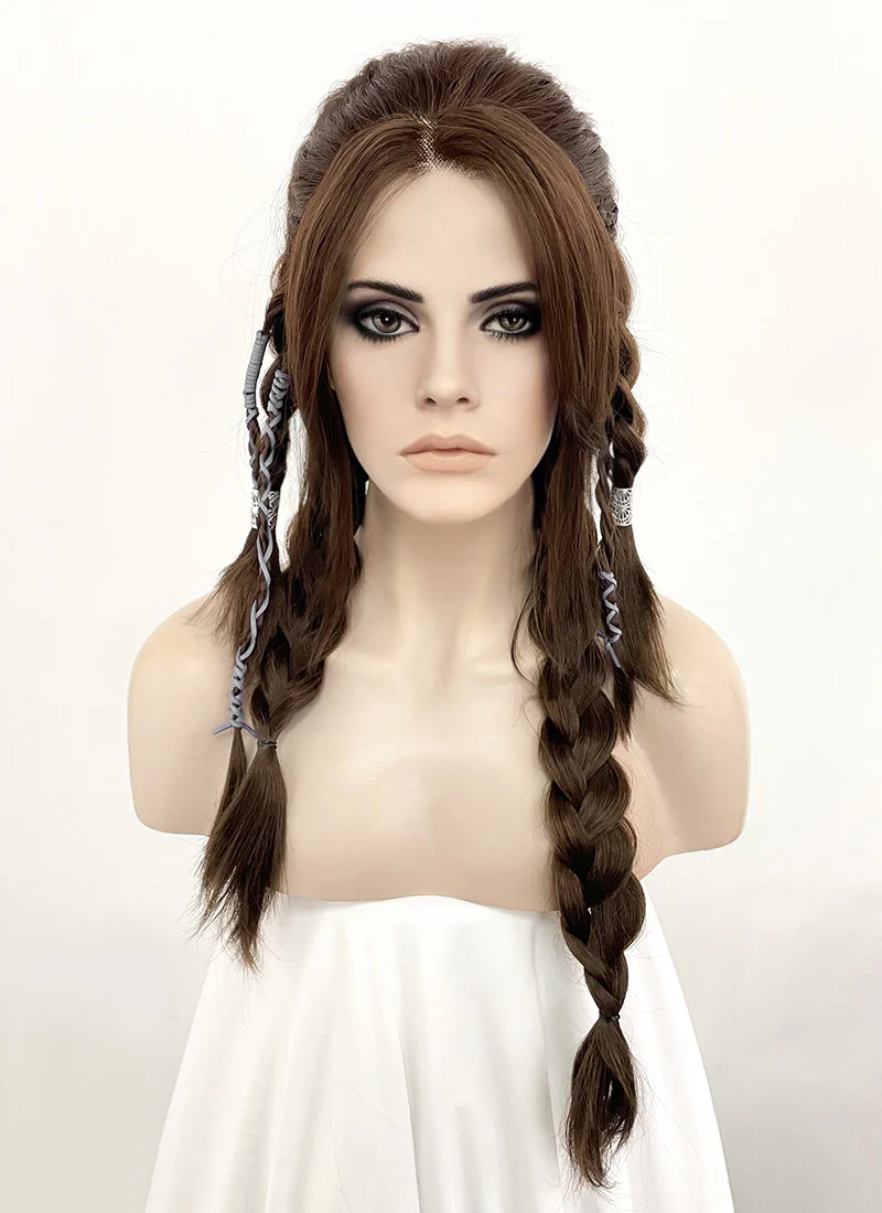 GOD OF WAR Freya Wavy Brunette Braided Lace Front Synthetic Wig LF2123 - Image 3
