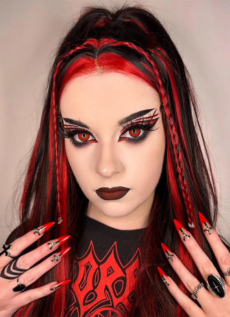 Black Mixed Red Braided Lace Front Synthetic Wig LF2148 - Image 2