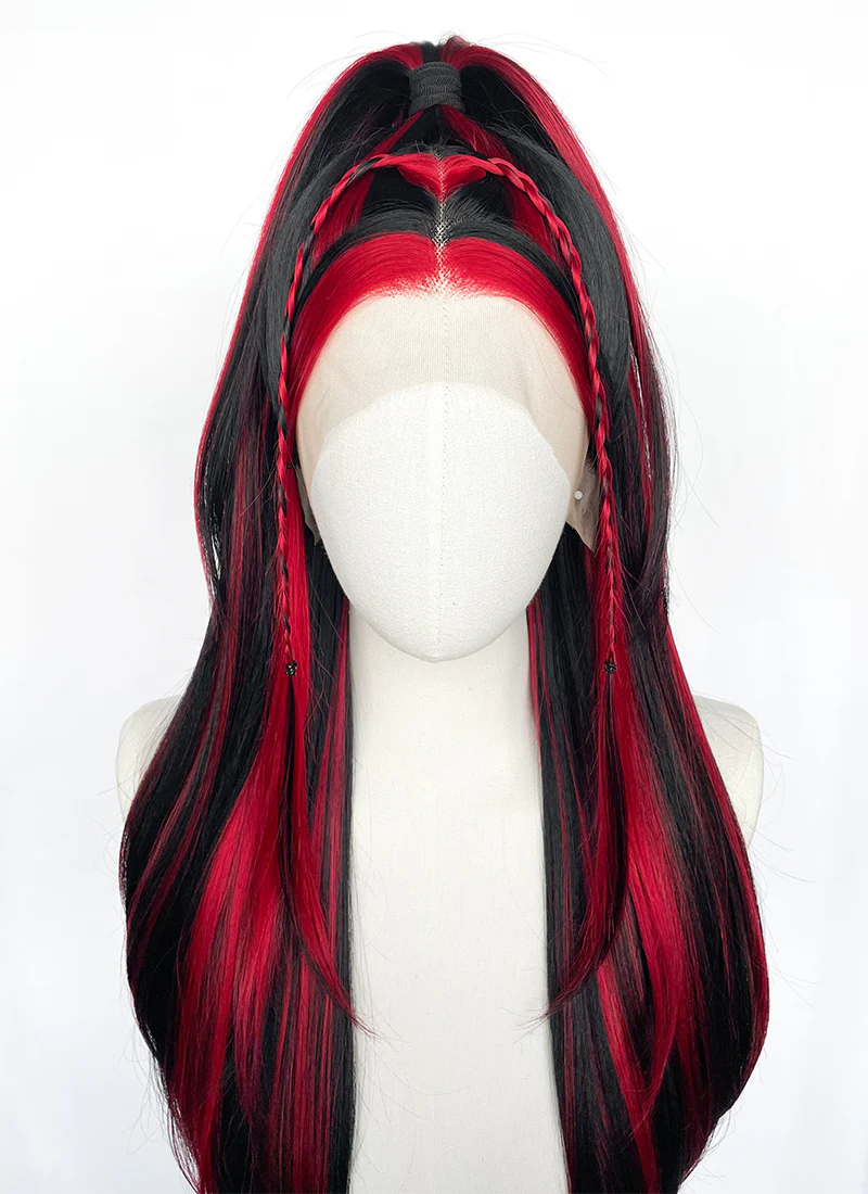 Black Mixed Red Braided Lace Front Synthetic Wig LF2148 - Image 3