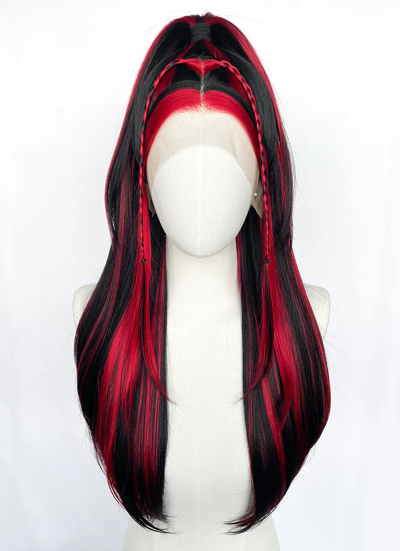 Black Mixed Red Braided Lace Front Synthetic Wig LF2148 - Image 4