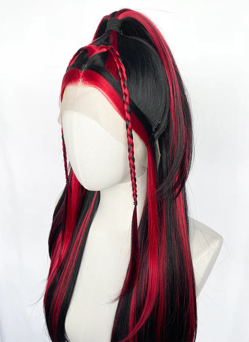 Black Mixed Red Braided Lace Front Synthetic Wig LF2148 - Image 7