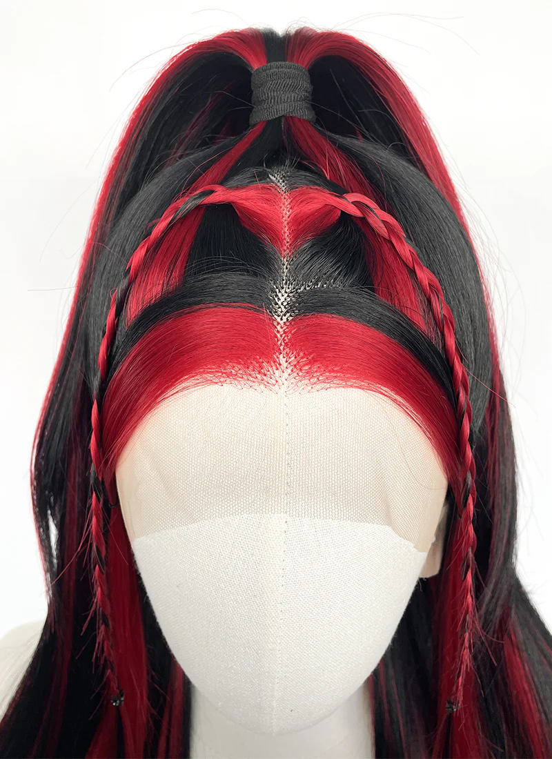 Black Mixed Red Braided Lace Front Synthetic Wig LF2148 - Image 8